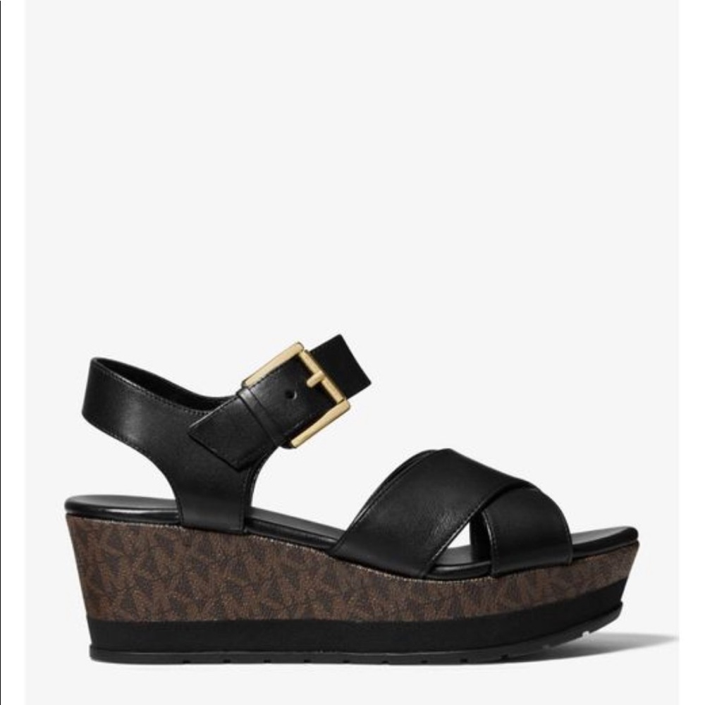 MICHAEL KORS NEVA PLATFORM LEATHER BLK / Brown 7:5 - Picture 4 of 6